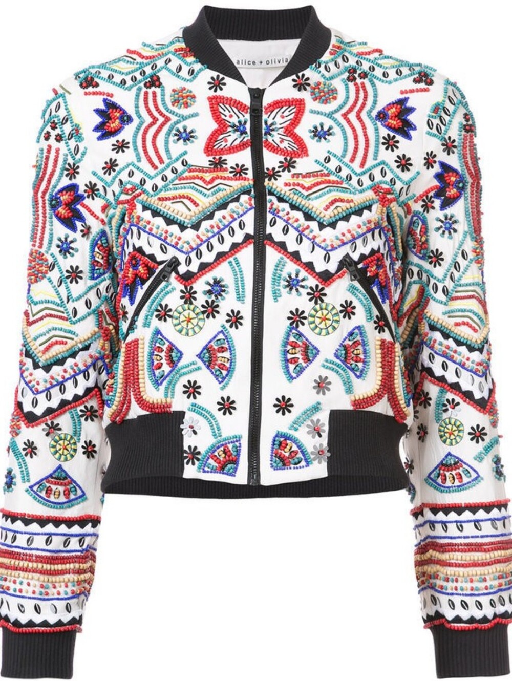 Alice and Olivia Lonnie Beaded 100% Silk Bomber Jacket